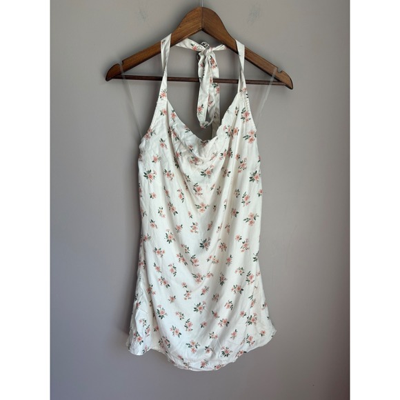 American Eagle Outfitters Dresses & Skirts - American Eagle Floral Halter Mini Dress XS Cream Pink Cowl Neck Viscose NWT